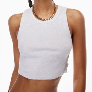 Aritzia Tna Ribbed Cropped Racer Tank heather cloud white